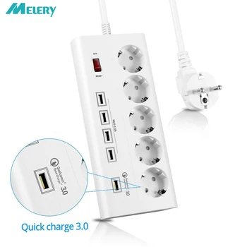 Multiple Power Strip 5 EU Outlets Plug Socket USB QC 3.0 Quick Charge Port for Smartphones Tablets Devices 1.8M Extension Cord
Multiple Power Strip 5 EU Outlets Plug Socket USB QC 3.0 Quick Charge Port for Smartphones Tablets Devices 1.8M Extension Cord