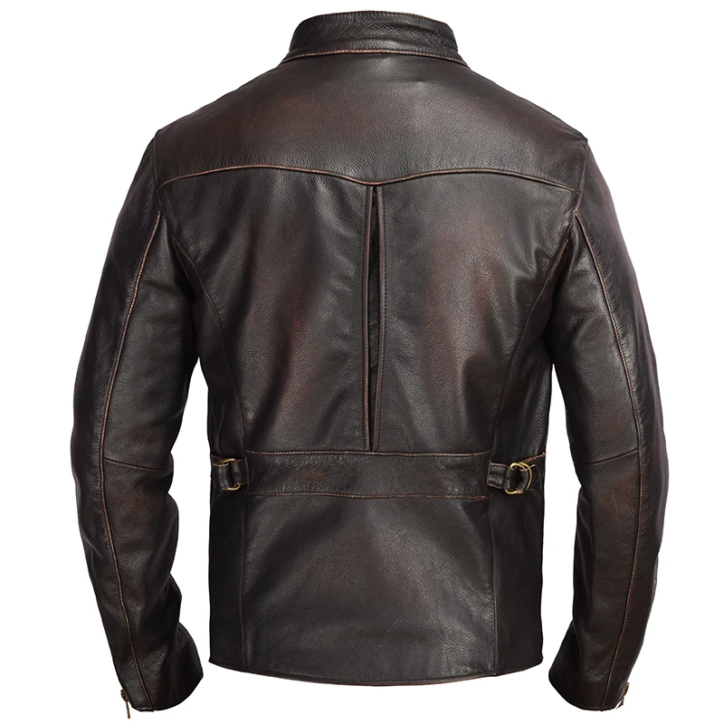 Винтажная коричневая Мужская облегающая Байкерская кожаная куртка большого размера 6XL из натуральной воловьей кожи американская мотоциклетная куртка