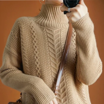

Winter thicken 100% wool knitted sweater women pullover long sleeve turtlneck female pullovers women sweaters pull femme jumpers