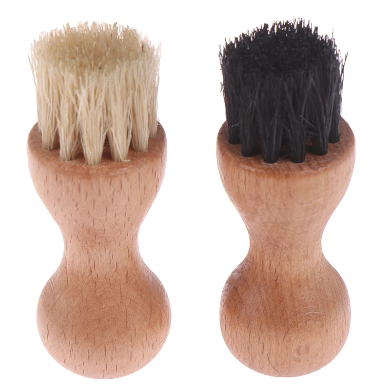 

1pc Wooden Handle Shoes Shine Brush Polish Bristle Hair Buffing Brush Mini Gourd Shoes Oil Brush