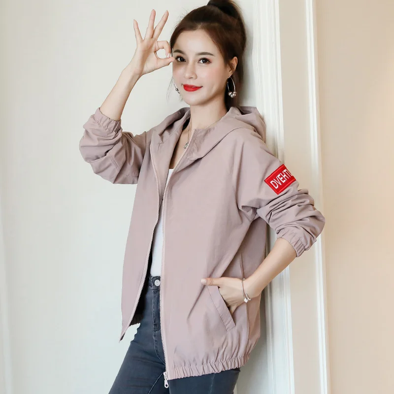 

Solid Windbreak Women Women Long Sleeve Hooded Coats Spring Autumn Casual Solid Zip Up Basic Jackets for Female