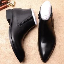 New Arrival Mens Genuine Cow Leather Casual Boots With Zipper Business Work Ankle Boot Wedding Shoes Mens Dress Boots