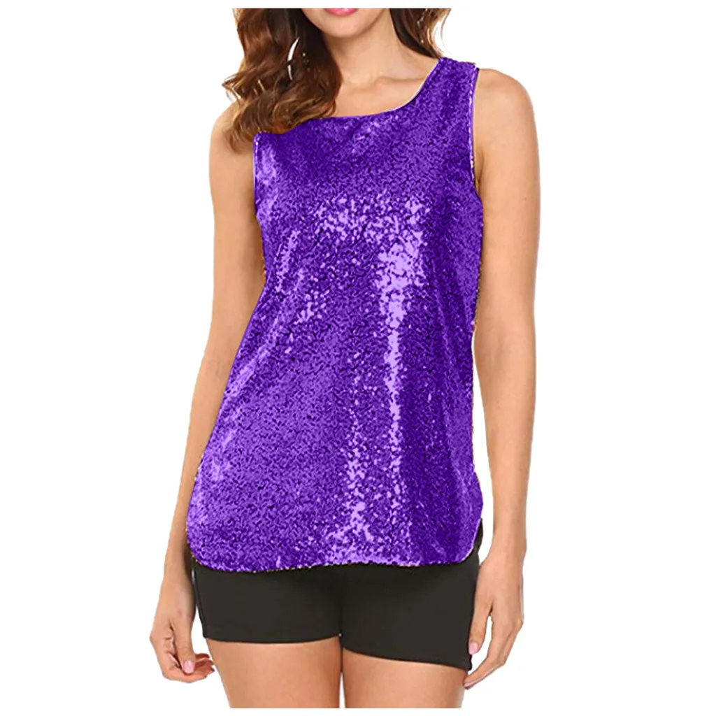 Женская однотонная майка с круглым вырезом и блестящими пайетками, Camisole Cami ropa mujer Топ Женский#6
