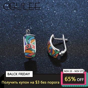 

Mountain art painting enamel Earrings for women Authentic 925 Sterling Silver charms Fashion Stud Earrings Party Jewelry 2020