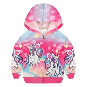 

Baby Girl Unicorn Jacket Autumn Cute Sequins Clothes Jackets Children Hooded Zipper Fashion Printed Coat Infant