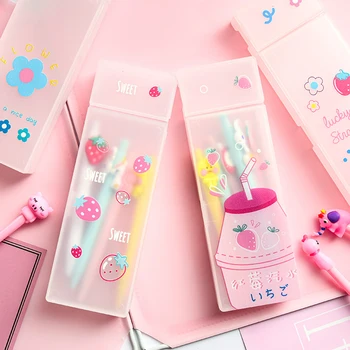 

Creative Plastic Pencil Case Cartoon Pen Box Translucent Stationery Organizer with Divided Storage Compartments for Students