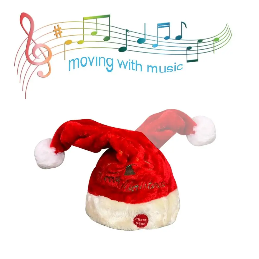 Электрическая игрушка Рождественская шляпа красный бархат вышитые музыка поворотная крышка вечерние украшения Рождественский подарок