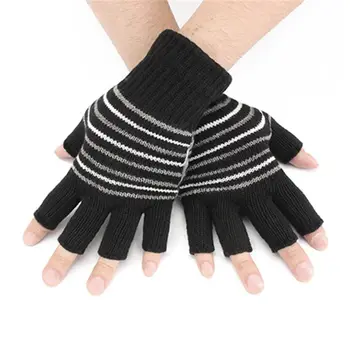 

Women Men USB Powered Fingerless Heated Gloves Washable Knitted Stripes Computer Convertible Mittens Winter Outdoor Hand Warmer