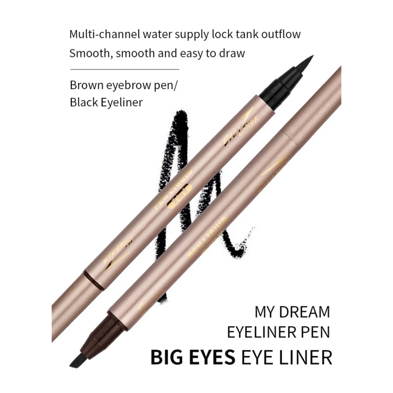 Waterproof Double-end Eyeliner Eyebrow Pen Long Lasting Quick-drying Liquid Eye Liner Brow Pen