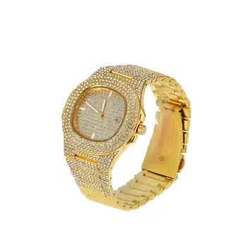 

Hip Hop Iced Out Luxurious Cubic Zirconia Rapper Fashion Leisure Quartz Men Watch the Stainless Steel Gold Silver Black Gift