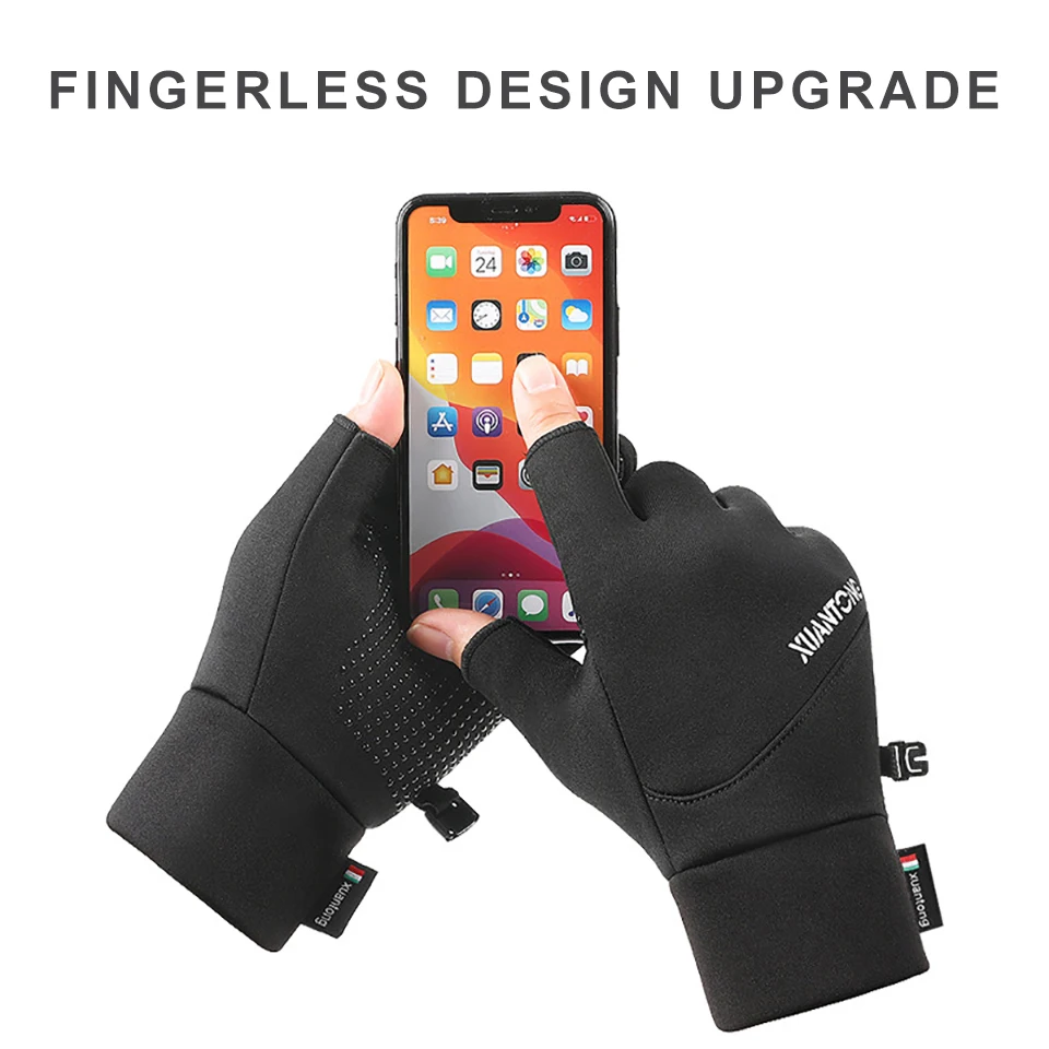 Winter Outdoor Sports Windproof Warm Fishing Gloves Exposed Two-finger Fishing Gloves Touch Screen Non-slip Waterproof 1 Pair