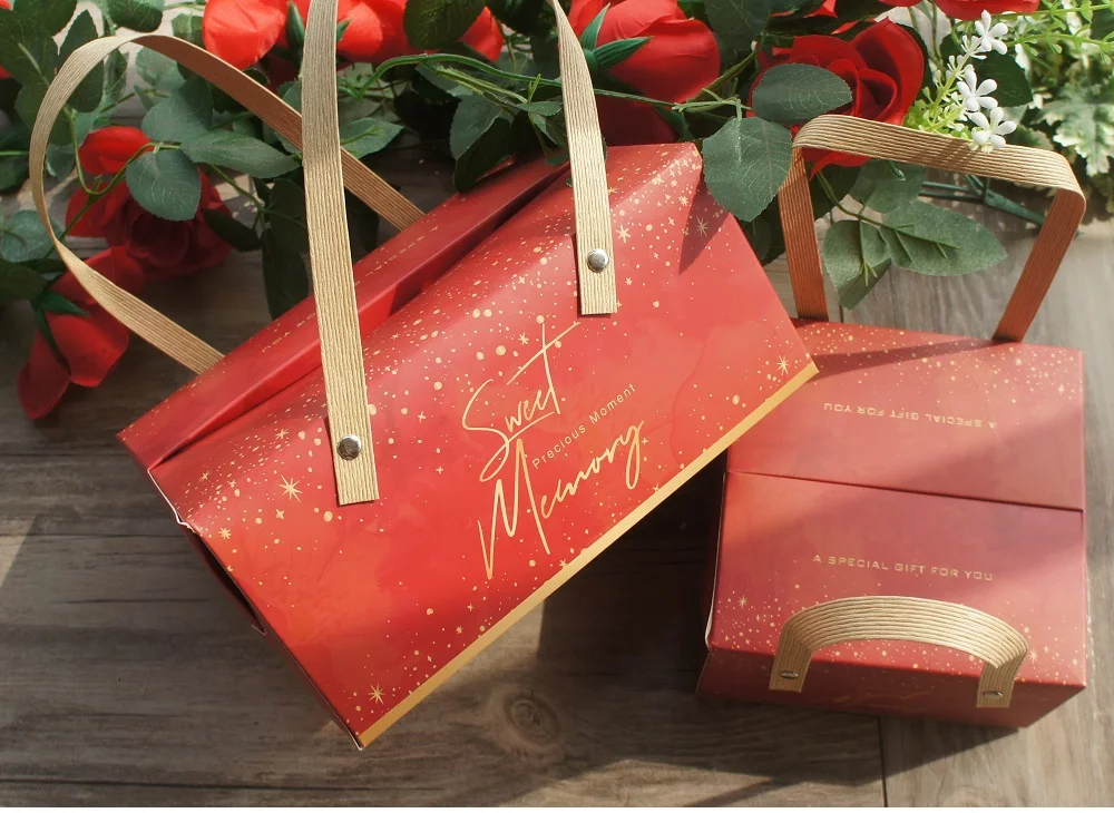 2 размера на выбор, 5 шт., красная бумажная коробка с надписью «Sweet Memory Love» с ручкой для конфет, печенья, шоколада, подарочная упаковка для свадебного использования