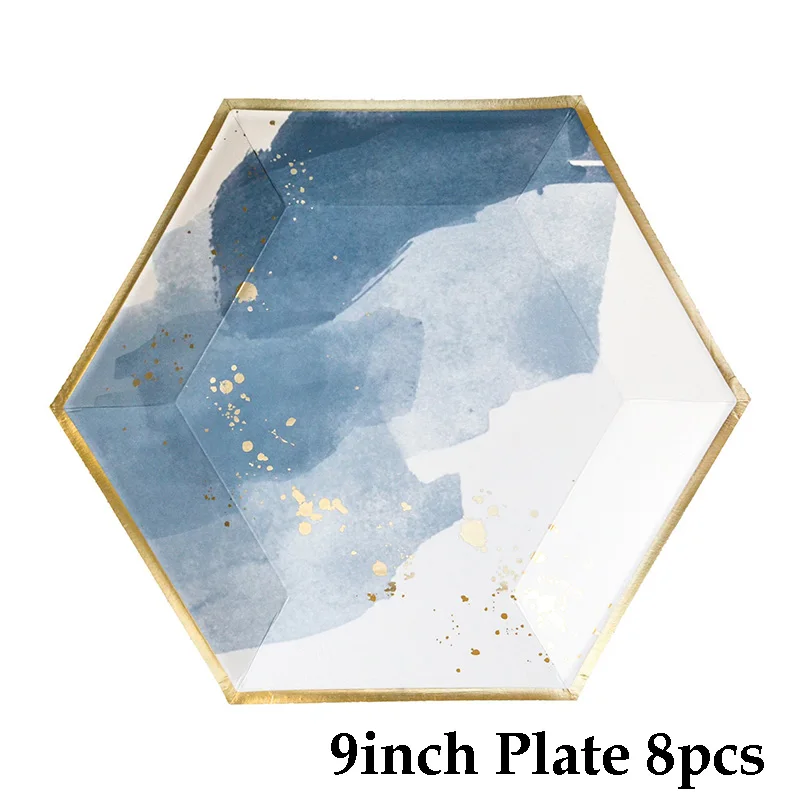 9inch plate 8pcs Вечерние одноразовые столовые приборы розовое золото розовый черный бумажные тарелки в полоску вечерние карнавальные декорации салфетка для чашек принадлежности для дня рождения свадьбы - Цвет: 9inch plate 8pcs