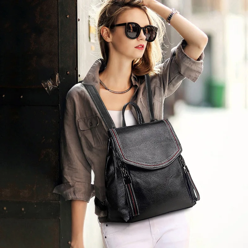 

P-F bag Backpack School Bags for Teenage Girls Women's Daypack Leather Simple School Bag Travel Backpack Bag Trip Bagpack