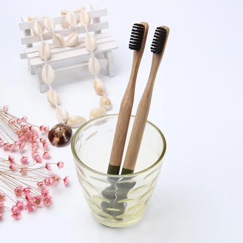 Натуральная Экологически чистая бамбуковая зубная щетка круглая ручка мягкая щетина черная зубная щетка для взрослых уход за зубами