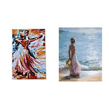 

Diy Oil Painting, Paint By Number Kit-Tango 16X20Inch (Frameless)Men and Women Double Dance & Girl Facing The Sea