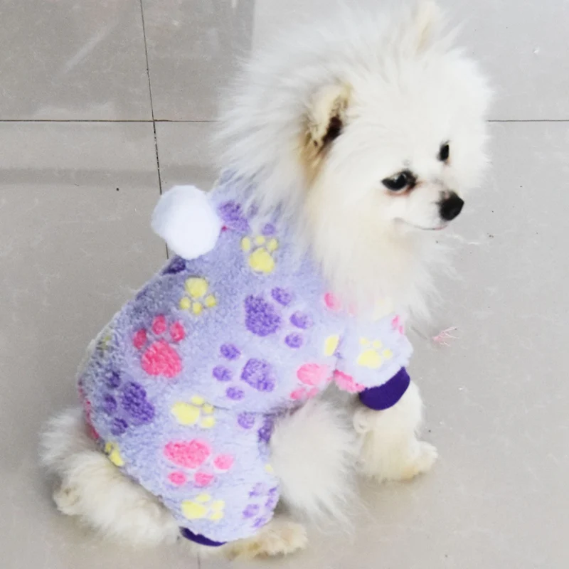 

Pet Dog Thickened Coral Velvet Costume Winter Warm Clothes Dogs Puppy 4 Legged Hooded Paws Printed Coat Dog Jumpsuit Pet Clothes