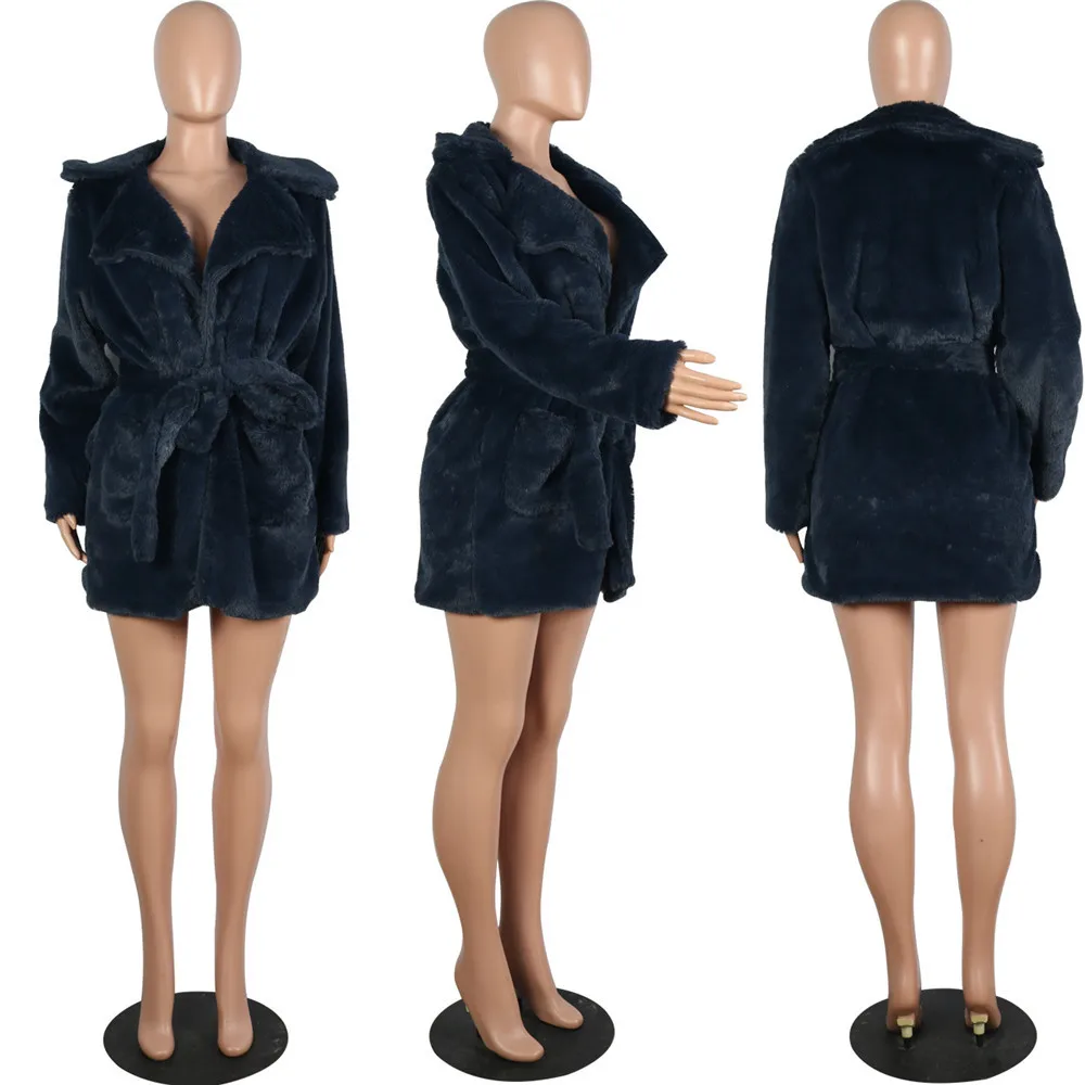 Осенне-зимнее пальто с искусственным мехом кролика, женская теплая Толстая куртка с искусственным мехом, пальто с карманами, уличная одежда, тонкое плюшевое пальто, верхняя одежда