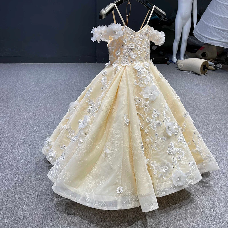RSM67407k champagne flower girl dress crystal lace flower girl dresses for weddings kids платье на новый год 2022 для девочки 5