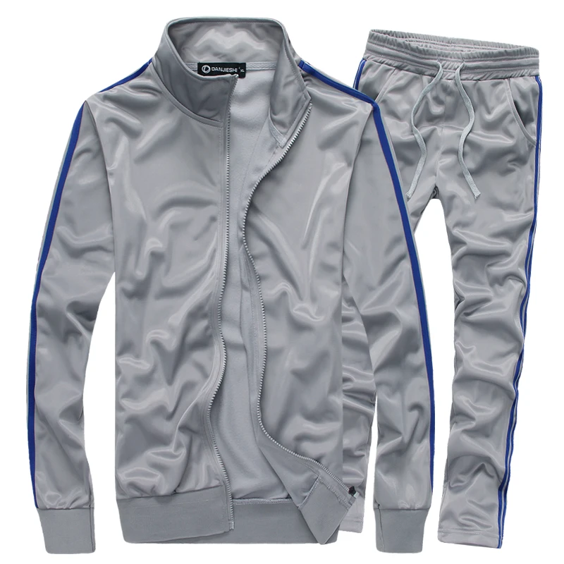 Left Pop Boutique Stripes Men Stand Collar Movement Hoodies Sweatshirts Male Fashion Sets Men Jacket Coats+ Pants Men Set - Цвет: Серый