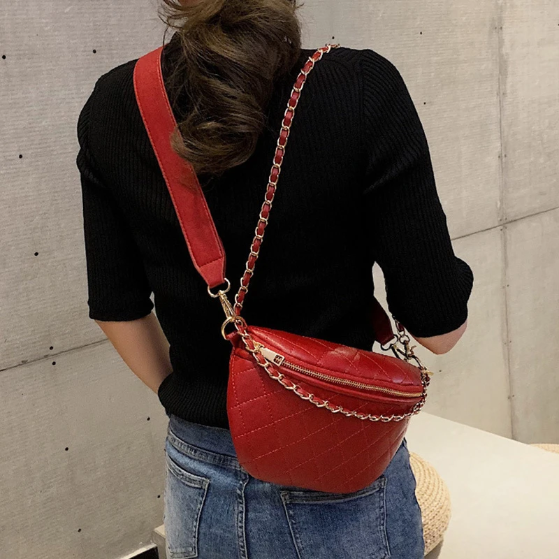Riñonera de cuero cadena mujer, bolso de cintura con cadena, cremallera, estilo plátano, de alta capacidad, con cinturón de hombro| Riñoneras| - AliExpress
