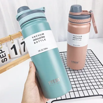 

Korean Styles Creative Simple Males and Female Students Large Capacity Sports Kettle Portable Lovers Stainless Steel Thermos Cup