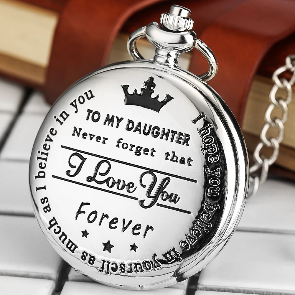 Text Pocket-Watch Pendant Clock Fob-Chain Gifts Retro Daughter To My Quartz with Birthday