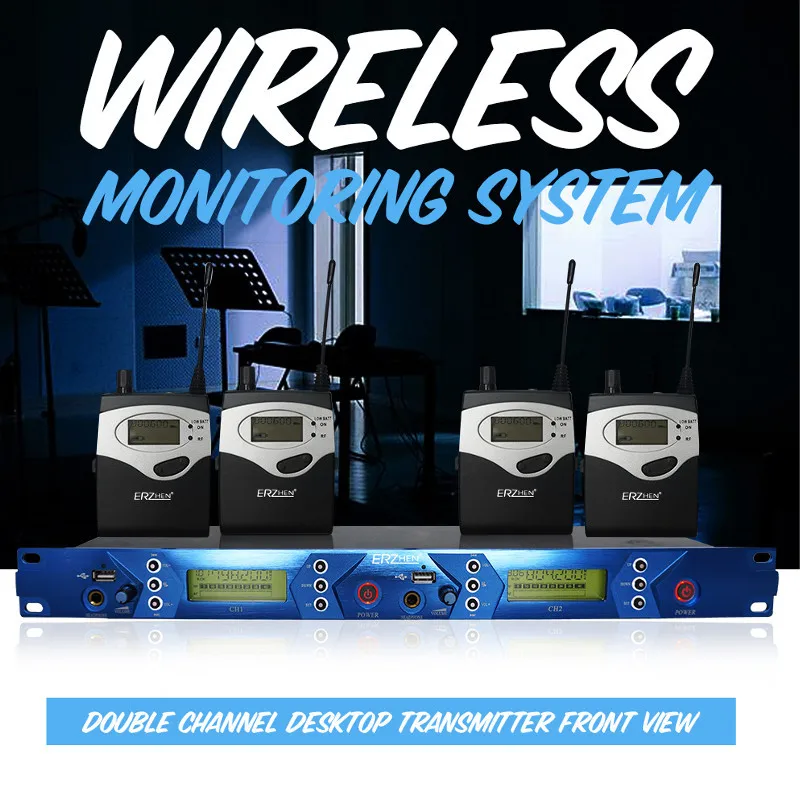 

Wireless In Ear Monitor System UHF Double Transmitter+2/4 Receiver Monitoring Professional for Stage Performance