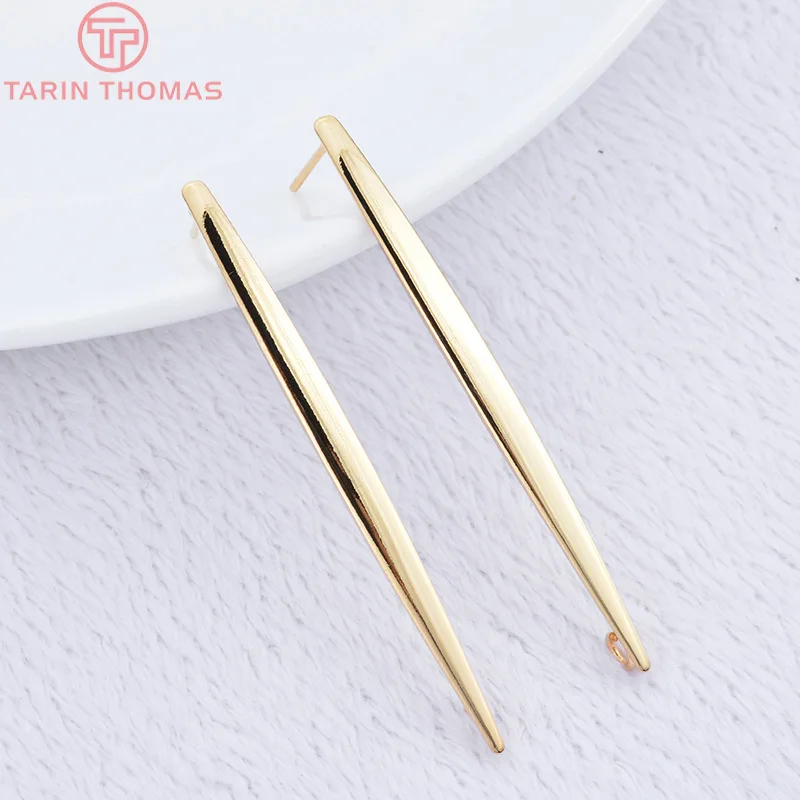 (1949)6PCS 52x3.5MM 24K Gold Color Plated Brass Long Line Smooth Stud Earrings High Quality DIY Jewelry Making Findings | Украшения и