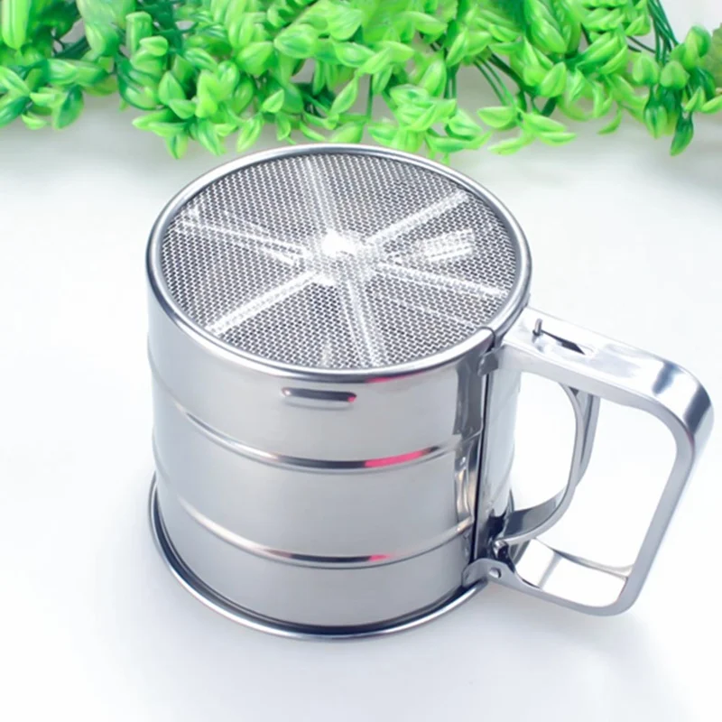 Hand-held Stainless Steel Flour Sieve Cup Powder Sieve Mesh Knife Baking Kitchen Gadget For Cakes Hand-screened Sugar Mesh Sieve
