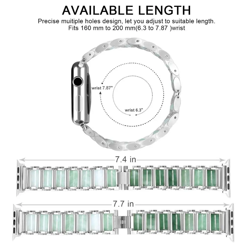 Stainless steel jade bracelet for Apple Watch series 5 4 3iWatch 44mm 40mm 42mm 38mm men 2