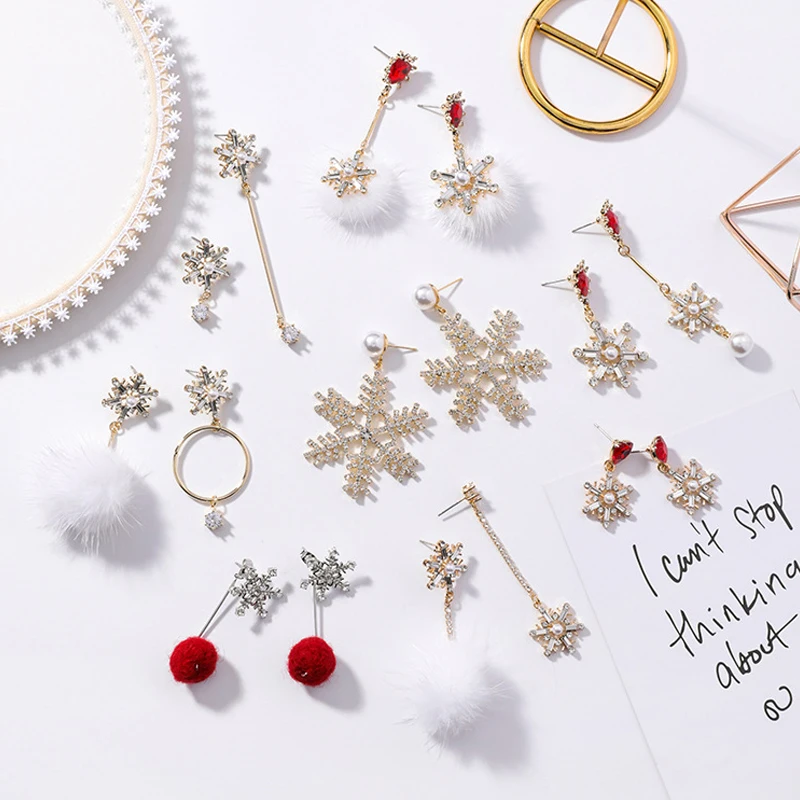 

AVEBIEN christmas earrings for women fashion Christmas sweet love snow Hairball earrings exaggerated long plush ball earrings