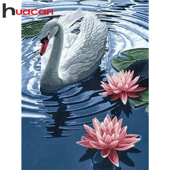 

Huacan Diamond Painting Swan Full Drill Mosaic Animal Embroidery Lotus Cross Stitch Home Decoration Diamond Art