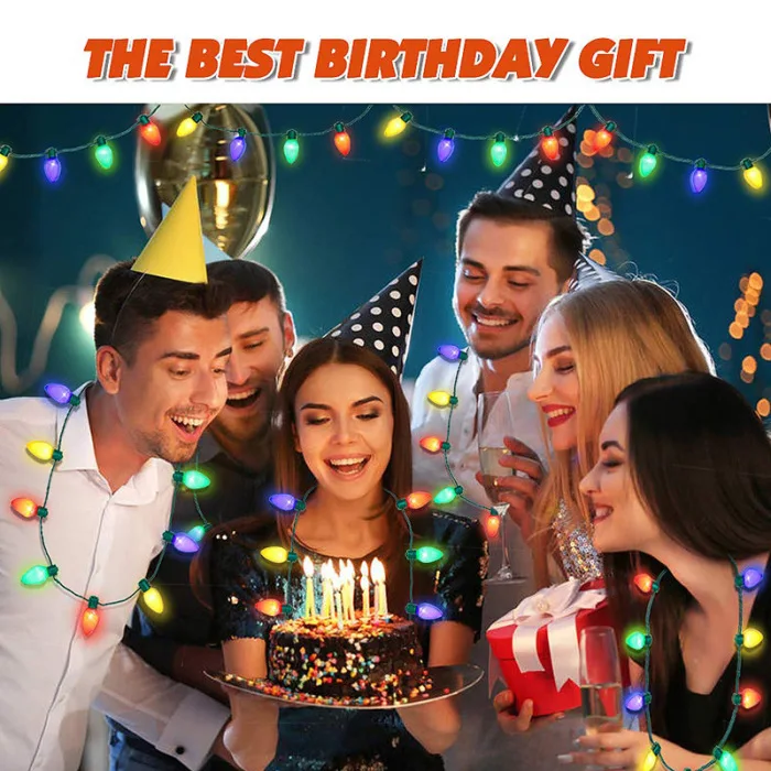 Christmas Light Up Bulb Necklace Kids Adults Wearable Lights Jewelry Holiday Decor Party Favor BJStore
