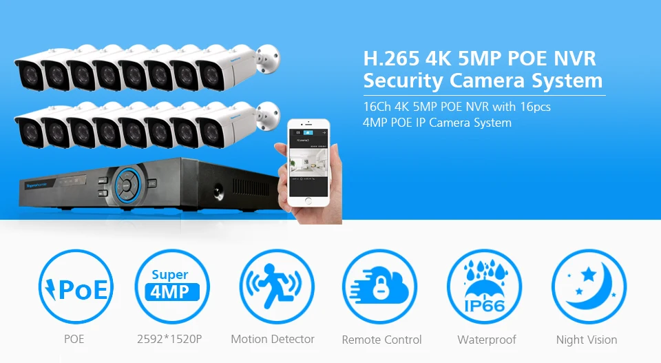 TOPROHOMIE H.265+ 4K 16CH 5MP POE NVR комплект 48V 4MP 2592*1520 безопасности наружная аудио запись POE ip-камера комплект видеонаблюдения