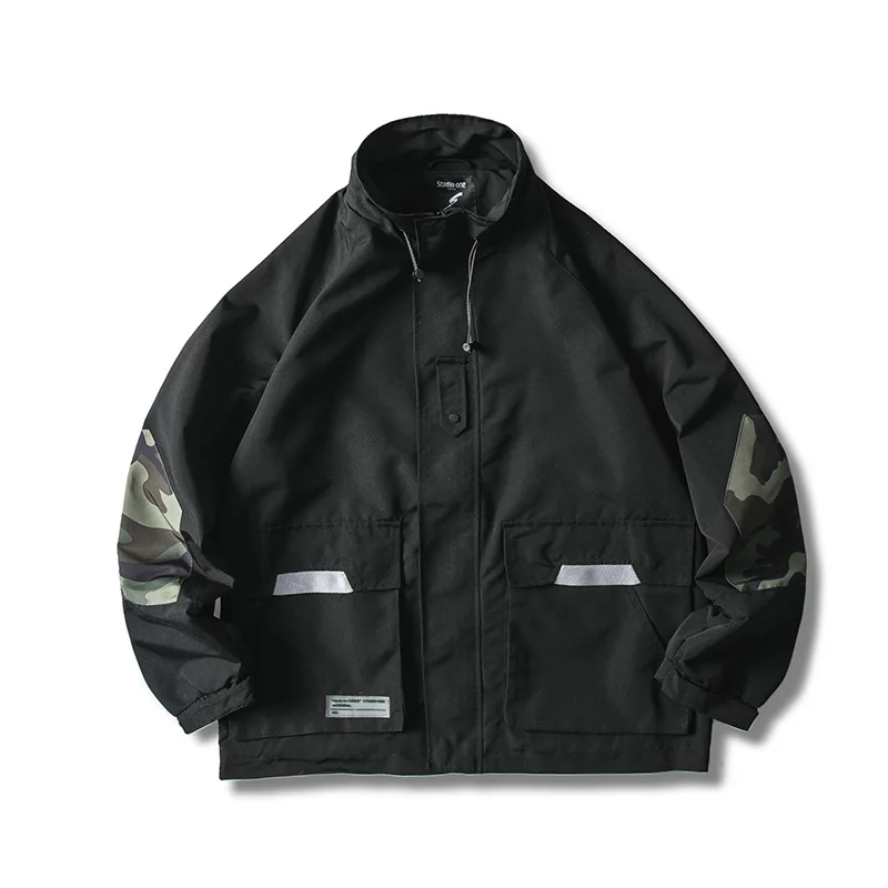 

Wu Navigation Spring And Autumn Men Japanese-style Stand Collar Joint Tooling Jacket Retro Coat Couples Tops Hong Kong Style Kor