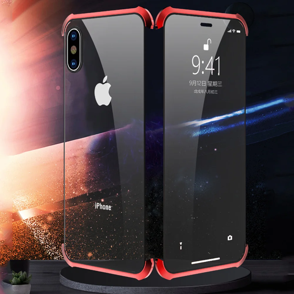 Магнитный чехол для Iphone XR X 7 XS Max металлический адсорбционный закаленное стекло Coque Cover для Iphone 6 7 8 Plus XS протектор экрана