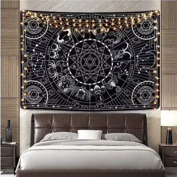 

Black and White Witchcraft Tapestry Wall Hanging Sun Mountain Divine Constellations Wall Cloth Tapestry Boho Decor Wall Tapestry