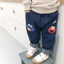 TY. Новинка года; весенние детские джинсы с рисунком в Корейском стиле для мальчиков и девочек; свободные джинсы с большим низом