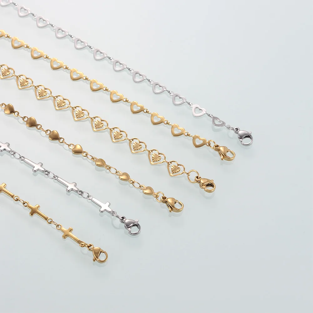 7-9 Inch Stainless Steel Bracelets For Women Heart Cross Chain Bracelets Charms Femme Gold Silver Color Female Fashion Jewelry chain bracelet stainless steel bracelets stainless steel jewelry charm bracelet women bracelet