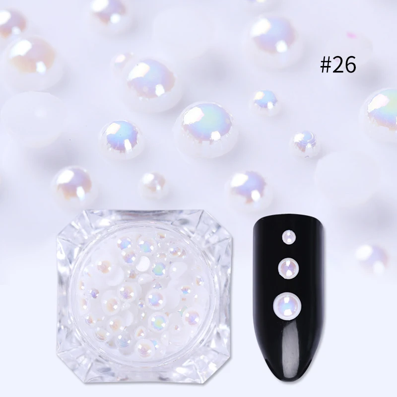 Белые полукруглые жемчужные бусинки, Стразы для ногтей 2 мм/3 мм/4 мм, смешанные, с плоским дном, для самостоятельного маникюра, 3D украшения ногтей - Цвет: Pattern 26