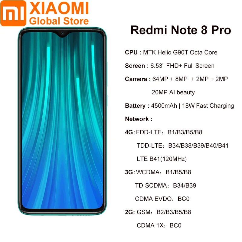  Global Version Xiaomi Note 8 Pro 6GB RAM 64GB ROM Mobile Phone Helio G90T Quick Charge 4500mAh Batt - 4000226920474