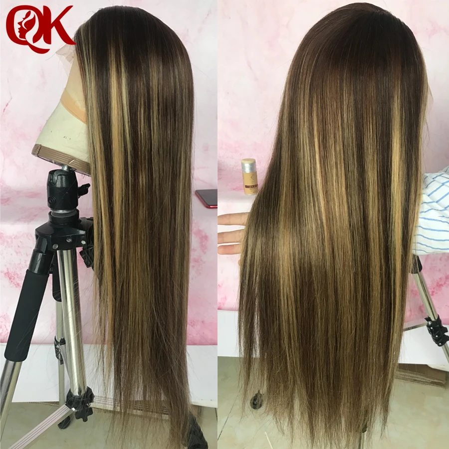 QueenKing передний кружевной парик 180% плотность Cami Color Balayage Ombre парики T4/4/24