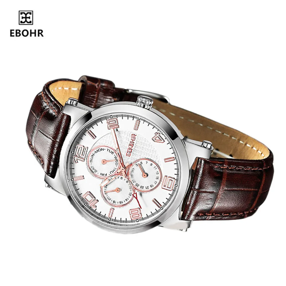 EBOHR quartz watch men's atmosphere casual belt men's watch three eye disc personality dashboard element 00420334