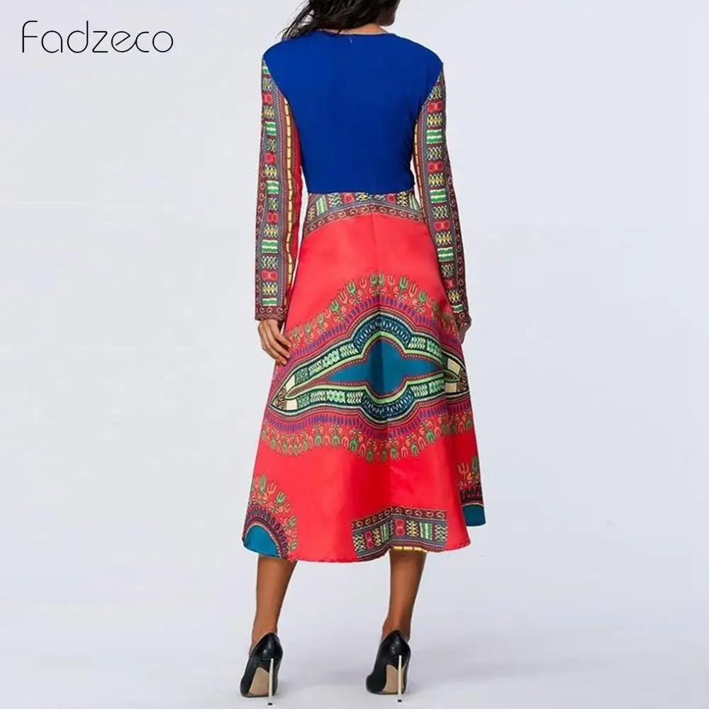 Fadzeco Новое Африканское платье Femme модное платье миди с принтом платье с длинными рукавами африканская Дашики