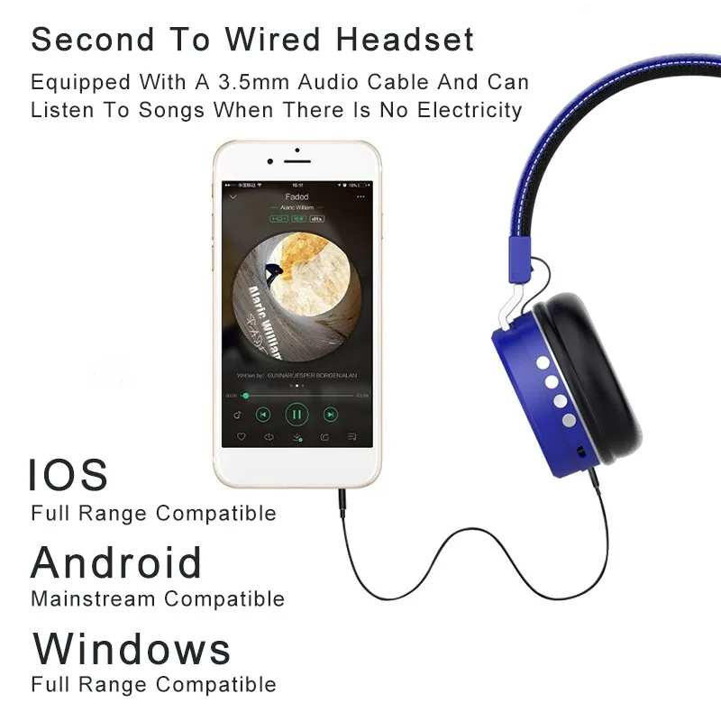 HM 02 Head mounted Earphone Bluetooth 5 0 Over Ear Adjustable Metal Stretch Rail Foldable Headphone USB Port Subwoofer Earbuds