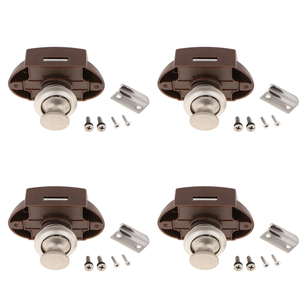 4pcs Push Button Catch Door Cabinet Lock Stainless Steel for Boat Horsebox Camper Van - Pearl Nickel