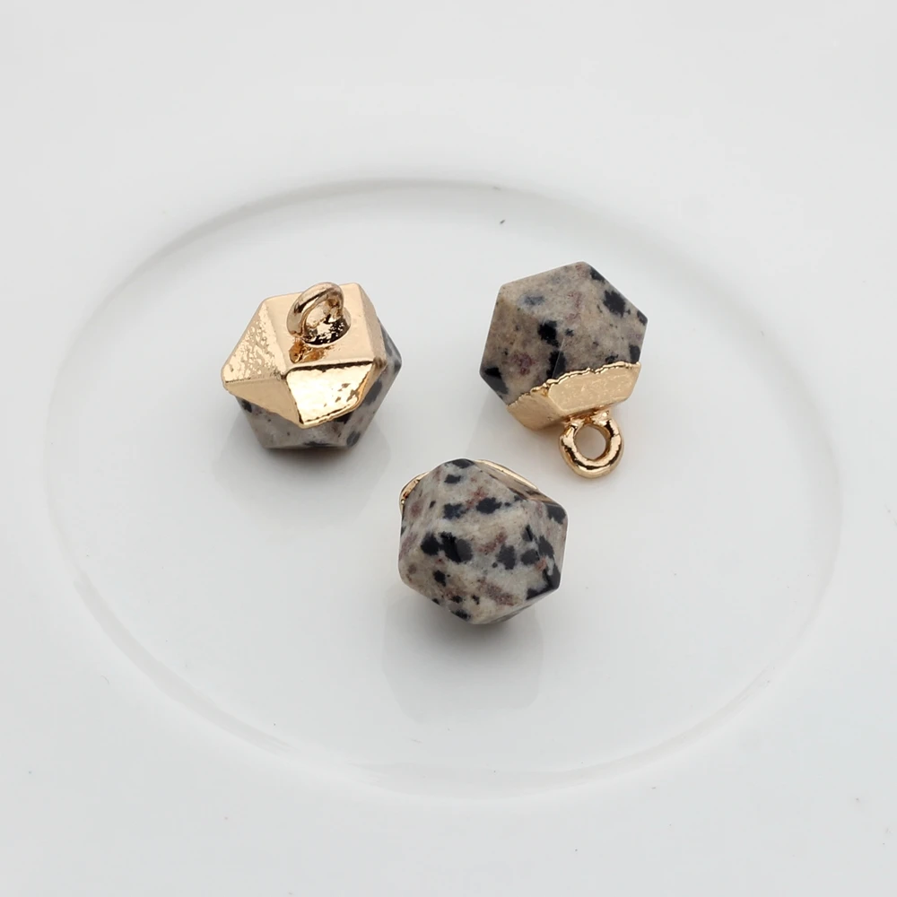 10mm 6pcs/lot High Quality  Copper Irregular Faceted Round Shape Natural Stone Charms For DIY Earrings Making Accessories