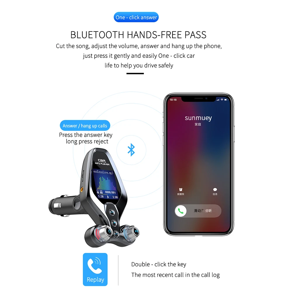 FM Modulator Transmitter Bluetooth 5.0 FM Radio QC3.0 USB Car Charger Handsfree Car Kit Wireless Aux Audio Transmitter fm transmitter