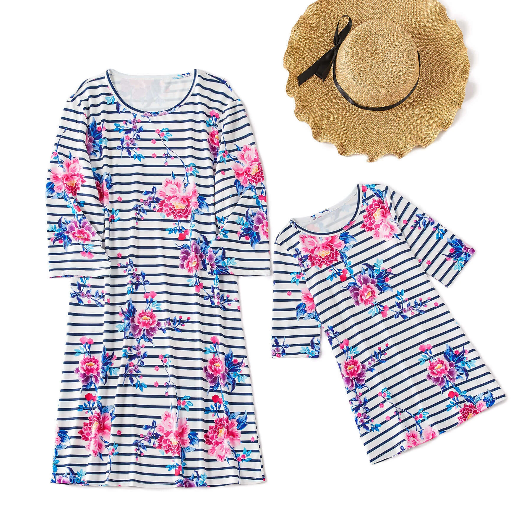 

2020 New Summer Mother daughter dresses Striped Floral Mid Dress Fashion Mother and daughter clothes Family Look G0101